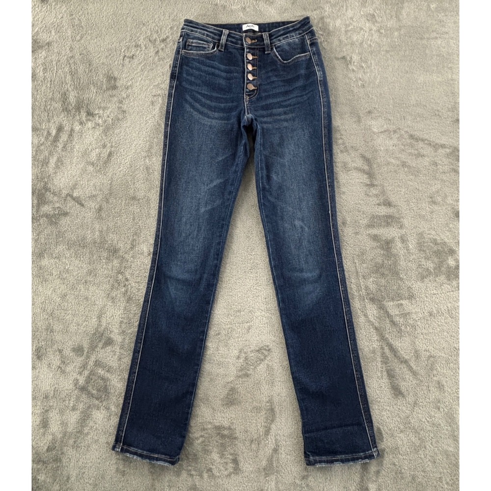 Amalli Talli Button Fly Skinny Jean Womens 27 Dark Wash Stretch Denim 34" Inseam